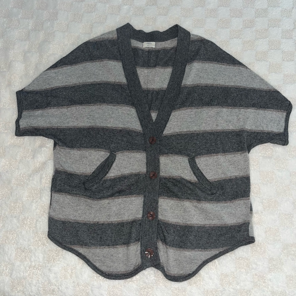 Wallace Striped Lambs Wool Blend Short Sleeve Cardigan Sweater • XS / S
